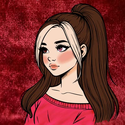 realistic girl with a high ponytail