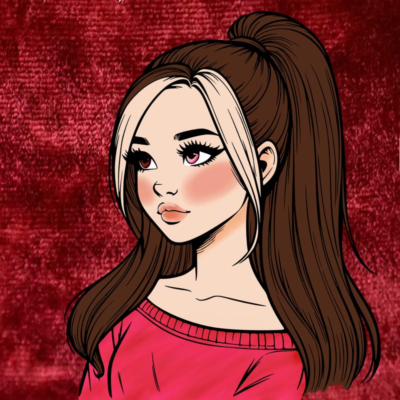 realistic girl with a high ponytail