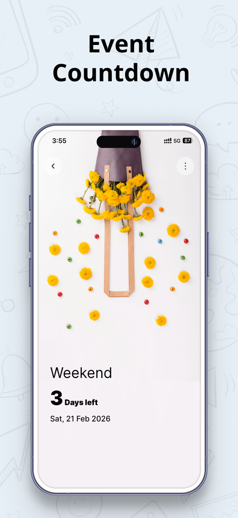 ToDo List: Daily Task Reminder - DoneZo app screen displaying a countdown timer for an upcoming weekend event