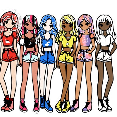 a group of girls wearing crop tops and shorts