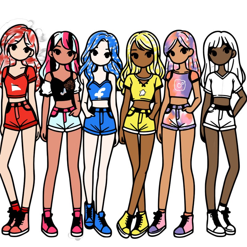 a group of girls wearing crop tops and shorts