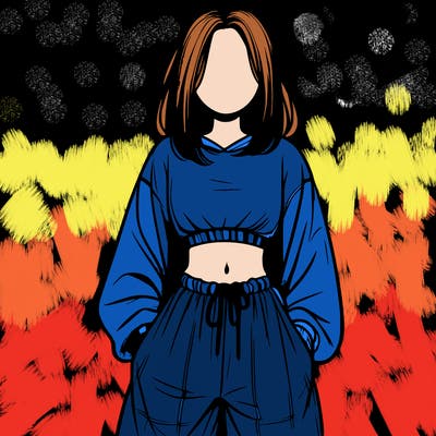 realistic girl faceless with baggy pants and a crop top