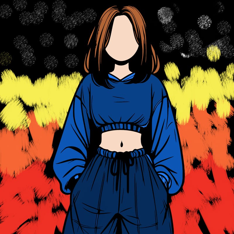 realistic girl faceless with baggy pants and a crop top