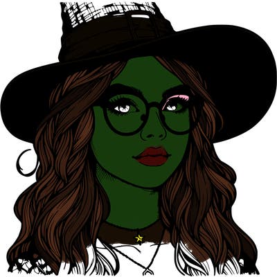 a witch with glasses realistic