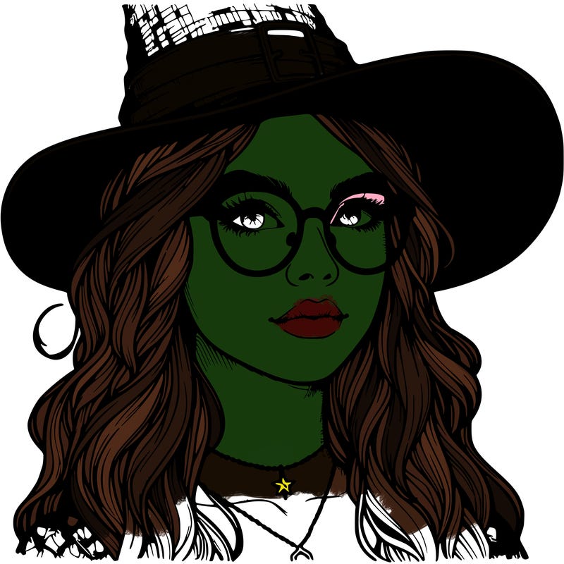 a witch with glasses realistic