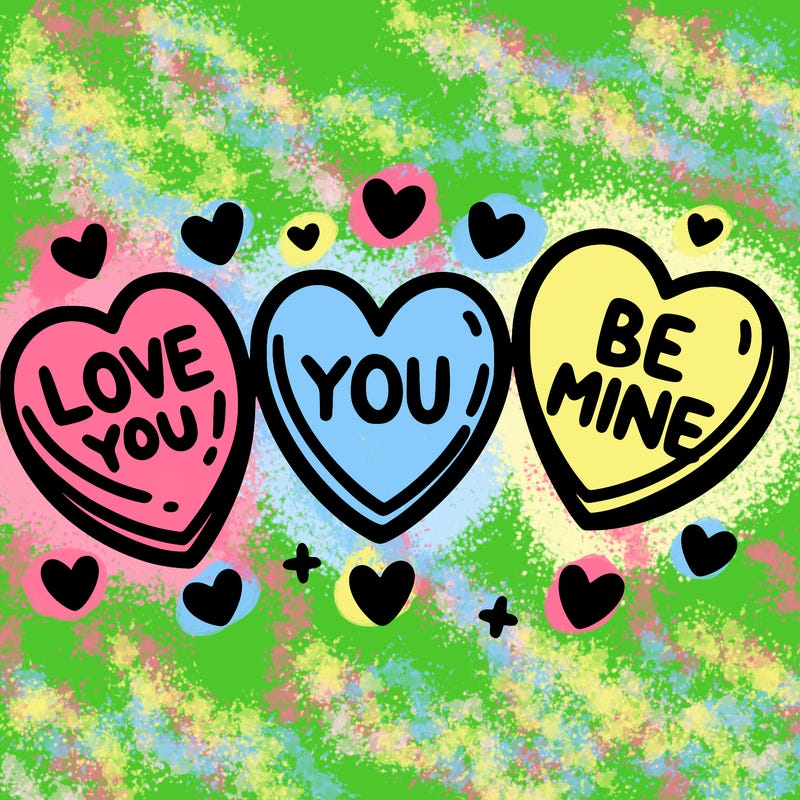 three hearts that say, love you be mine