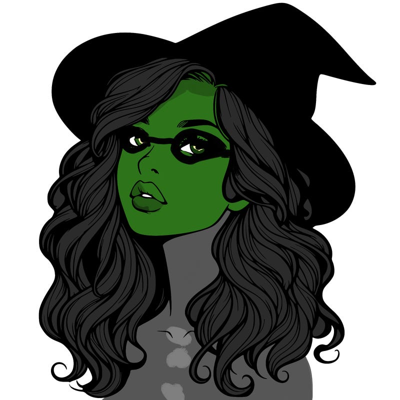 realistic witch girl with wavy hair and lips