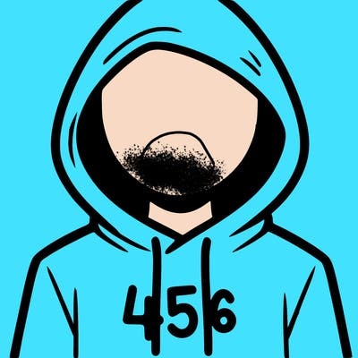 a person with non face waering a hoodie with a 456 symbol