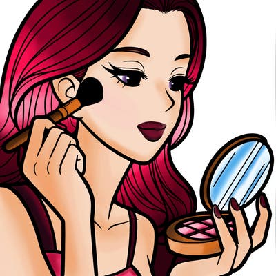 little girl putting on makeup