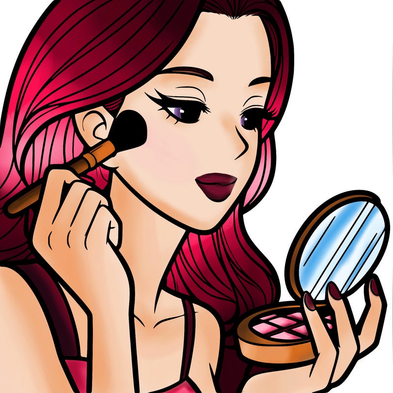 little girl putting on makeup