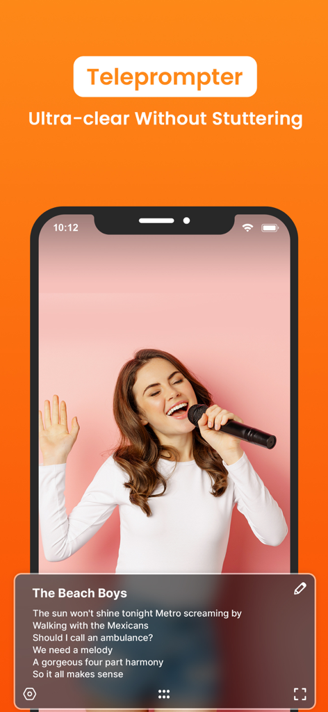 Screen Recorder & Recorder - Interfaz de aplicación móvil que muestra una función de teleprompter para una grabación de video fluida y lectura de guiones.