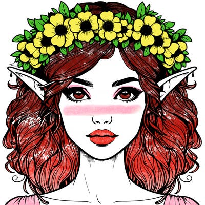 realistic female elf with flower crown