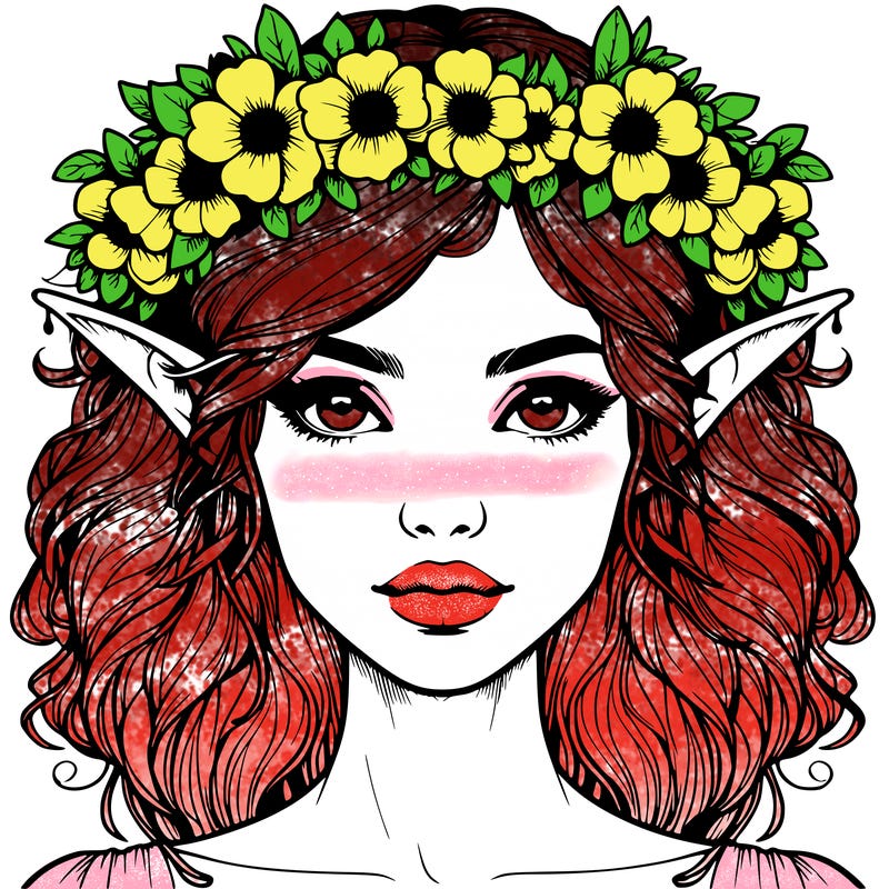realistic female elf with flower crown