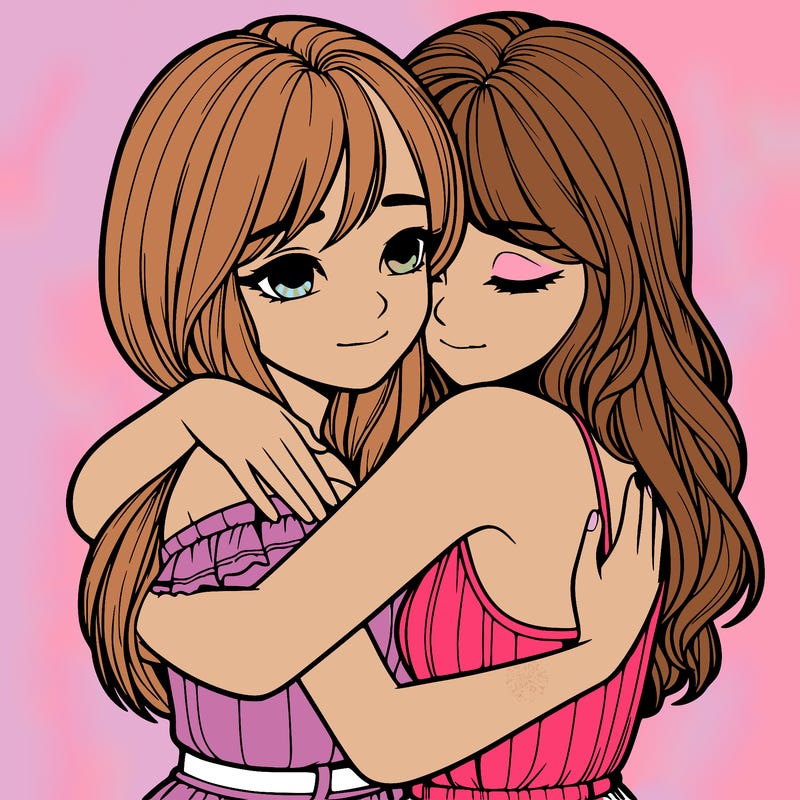 realistic girls hugging