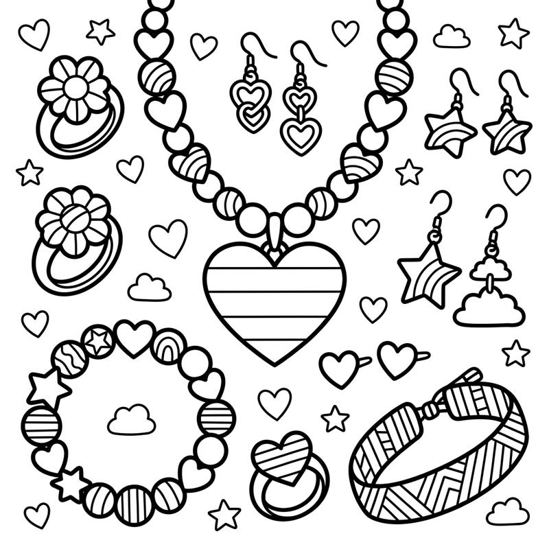 Dive into a world of dazzling accessories with this special Pride Month jewelry coloring page, perfect for kids. Little artists can bring beautiful rings, necklaces, and bracelets to life with vibrant rainbow hues and joyful designs.