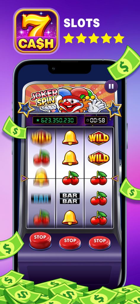 Arena for Cash - Arena for Cash mobile app showing Joker Spin slot game with cash prizes