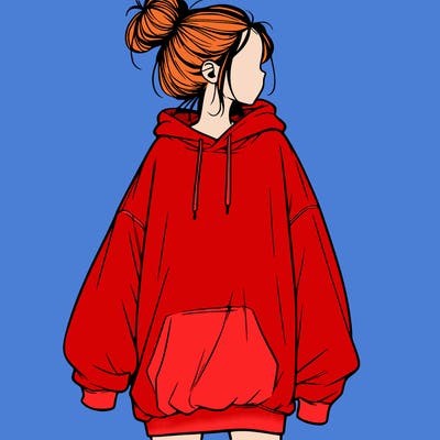 realistic girl with a oversized sweatshirt on and a bun