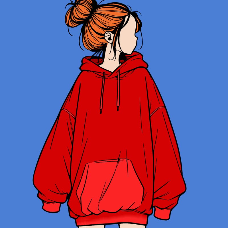 realistic girl with a oversized sweatshirt on and a bun