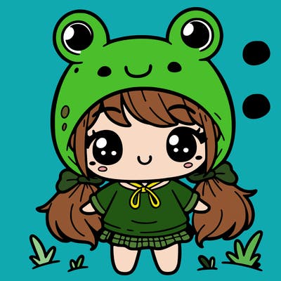 cute girl in a saggy froggy shirt