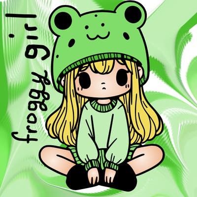 a girl wearing a frog hat and some frog socks