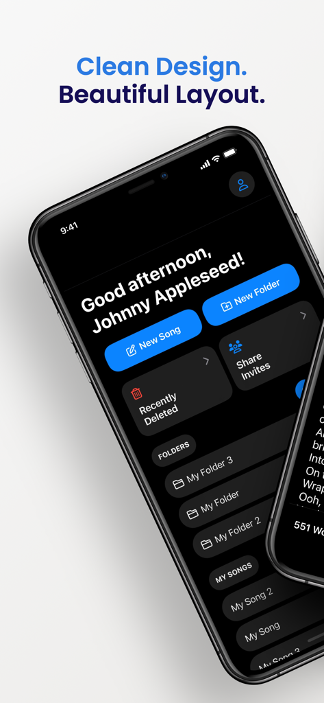 Lyrics: Live - Tela inicial do aplicativo Lyrics Live mostrando pastas de organização de músicas em modo escuro