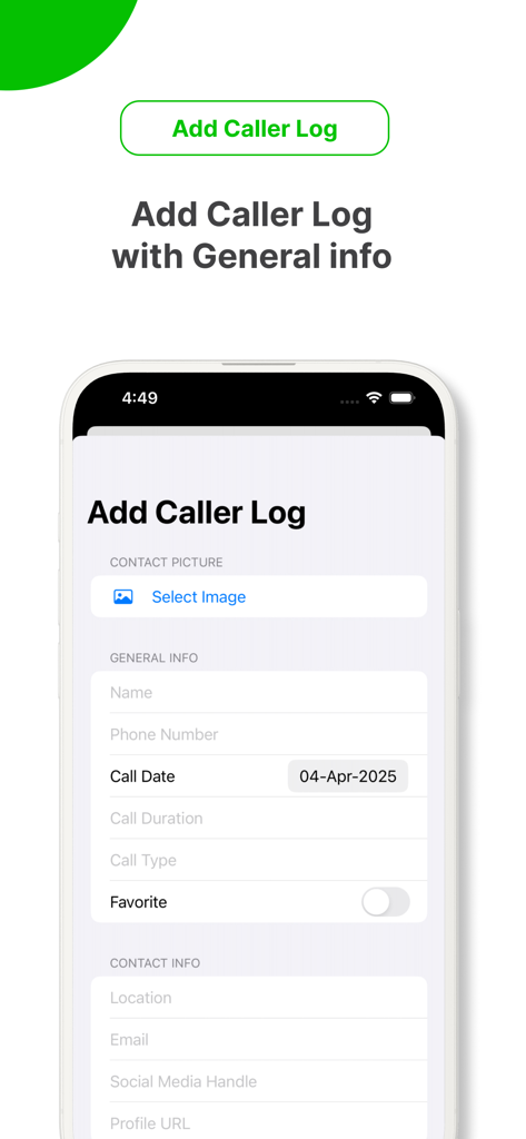 Who Call Pro app interface for adding caller logs and contact information