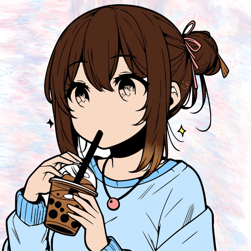 manga character drinking boba