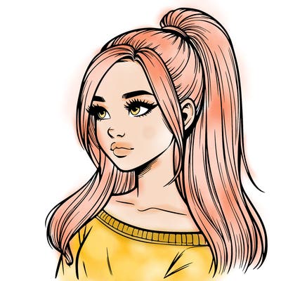 realistic girl with a high ponytail