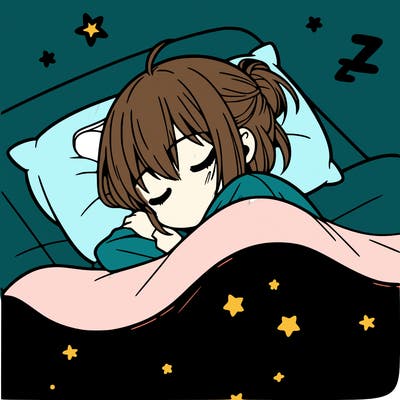 anime girl asleep in bed