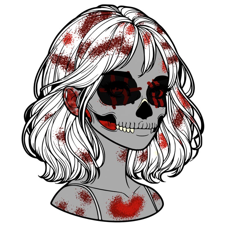 realistic girl with skull