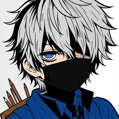 manga boy with hair covering one eye and a mask over his mouth