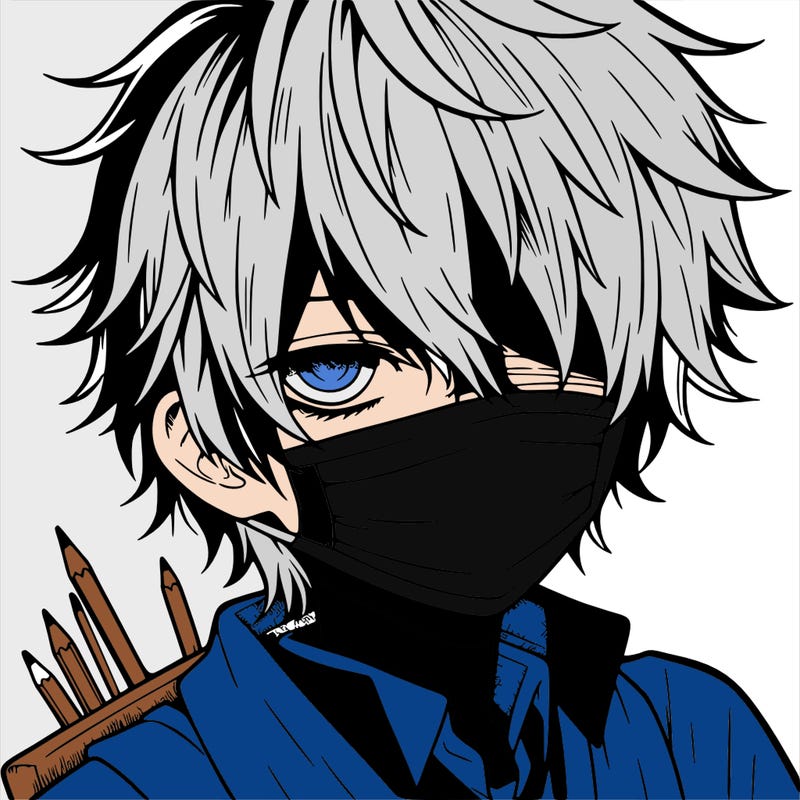 manga boy with hair covering one eye and a mask over his mouth