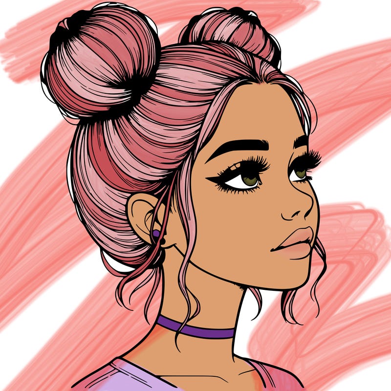 realistic girl with buns on the top of her head