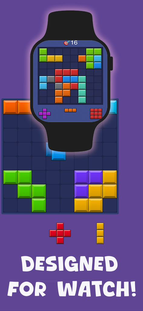 Block Blast for Watch - Block Blast puzzle game interface displayed on an Apple Watch with colorful blocks on a grid