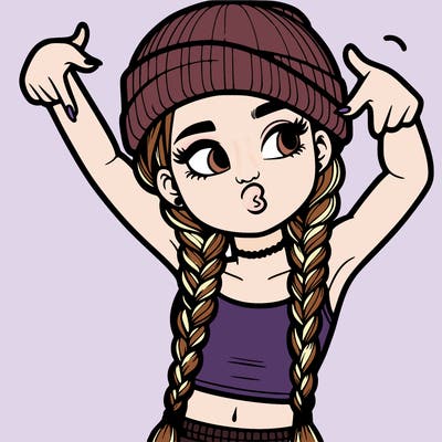 realistic teenage girl with braids and a beanie and crop top doing 🫶🏼
