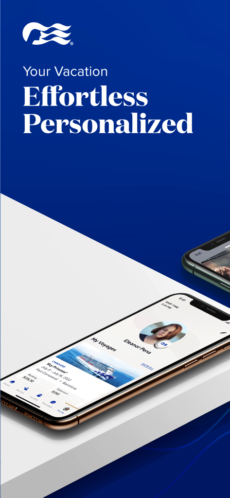Princess Cruises - Un iPhone che mostra la schermata My Voyages dell'app Princess Cruises con dettagli personalizzati del viaggio