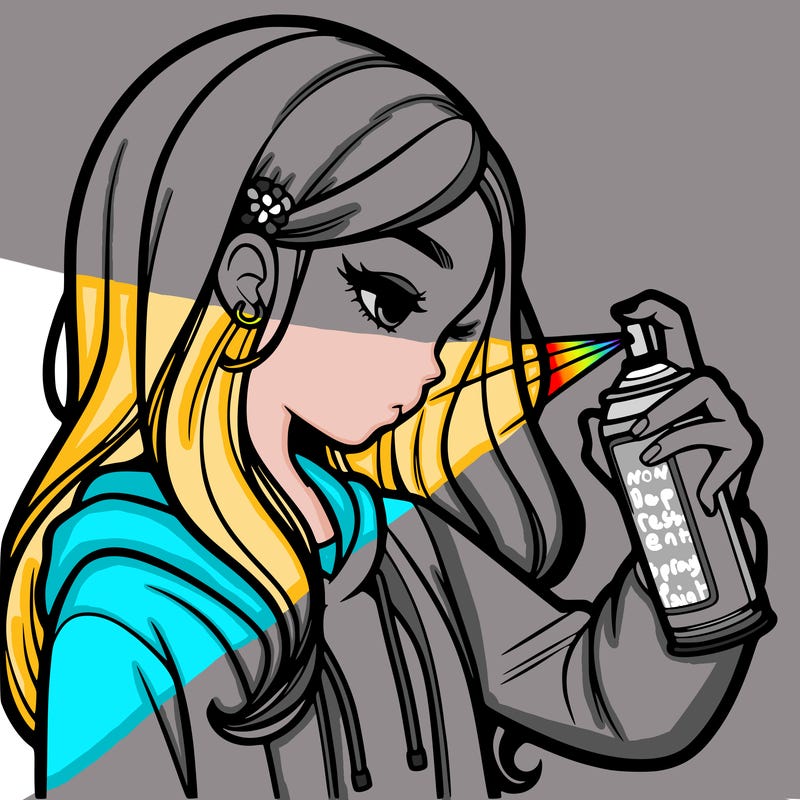 a realistic girl spray painting