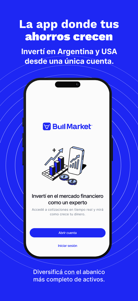 Bull Market - Bull Market app interface showing investment options for Argentina and USA markets