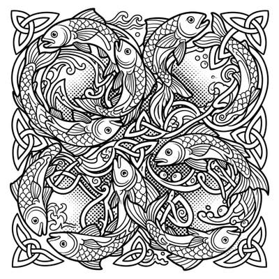 Discover a truly unique coloring experience with this dynamic Celtic Fish Knots design reimagined in a bold Pop Art style. Immerse yourself in intricate patterns and vibrant energy awaiting your creative touch.