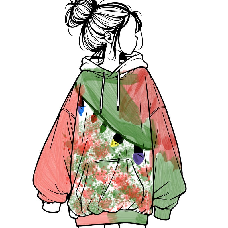 realistic girl with a oversized sweatshirt on and a bun