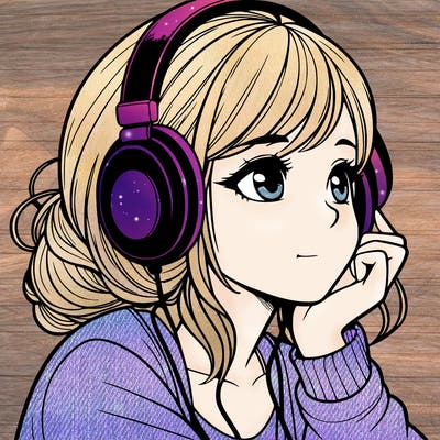 a realistic girl listening to music