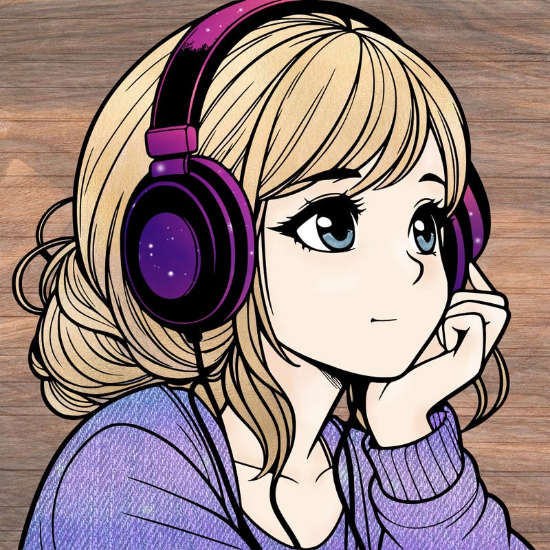 a realistic girl listening to music