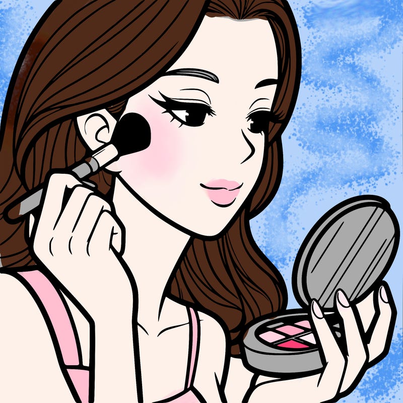 little girl putting on makeup