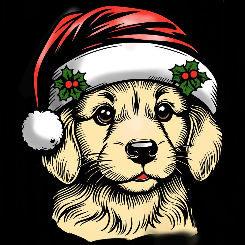 realistic dog wearing a santa hat