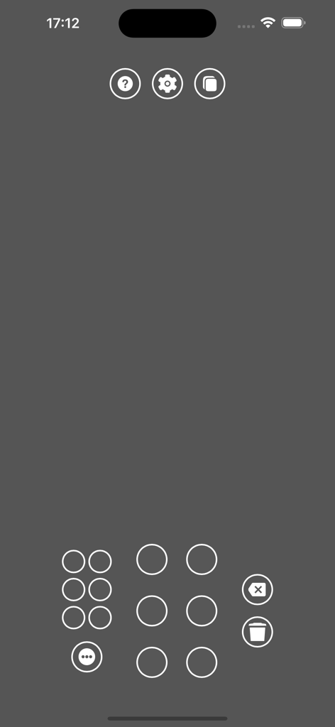 Interface d'une application mobile pour traduire des caractères Braille avec une grille d'entrée à six points et des icônes fonctionnelles.