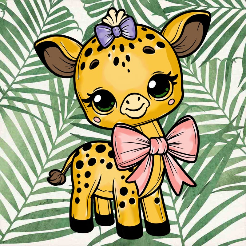 cute realistic giraff witch a bow on the neck