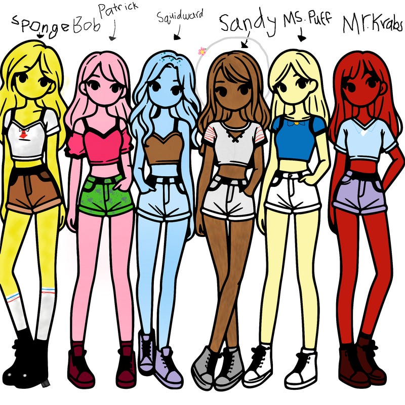 a group of girls wearing crop tops and shorts