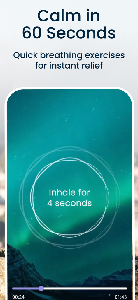 Begin: Meditation & Sleep - Quick breathing exercise interface for instant relief in the Begin app