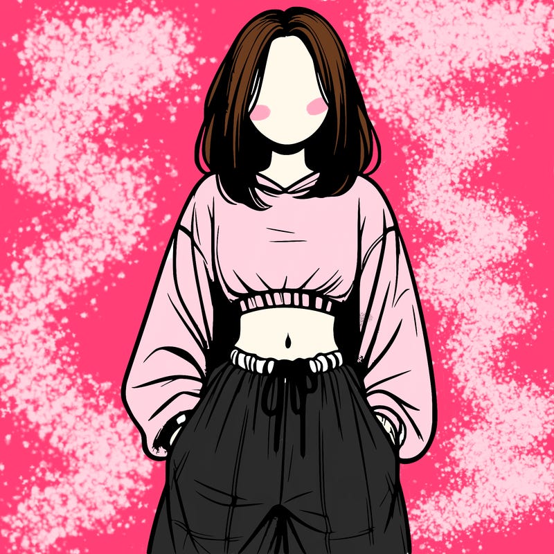 realistic girl faceless with baggy pants and a crop top