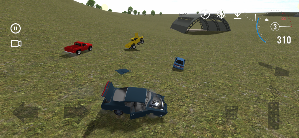 Car Crash Simulator in Space - Gameplay showing realistic car damage and vehicle physics in a wide open field environment